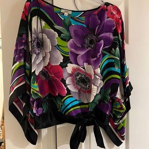 Cache silk floral blouson hip tied blouse size XS ( size 6-8 US)
